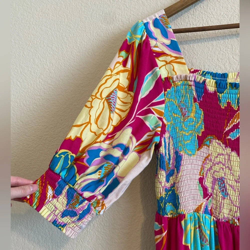 ODDI Women’s Floral Pink Blue Yellow Dress Size 1XL - Picture 4 of 10